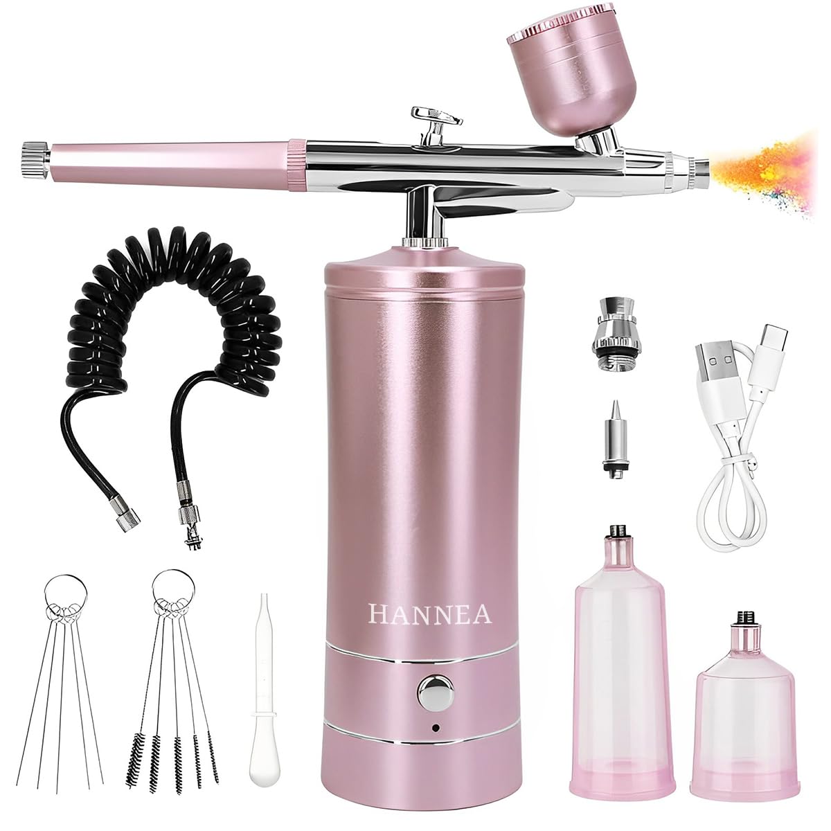 HANNEA Airbrush-Kit Rechargeable Cordless Airbrush Compressor - Handheld Airbrush Gun, Airbrush Set Portable Wireless Air Brush for Barber, Nail Art, Cake Decor, Makeup, Model Painting HANNEA Airbrush-Kit Rechargeable Cordless Airbrush Compressor - Handheld Airbrush Gun, Airbrush Set Portable Wireless Air Brush for Barber, Nail Art, Cake Decor, Makeup, Model Painting